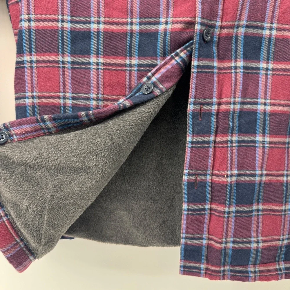L.L. Bean Shirt Jacket Mens M Burgundy Plaid Fleece Lined Traditional Fit 298189